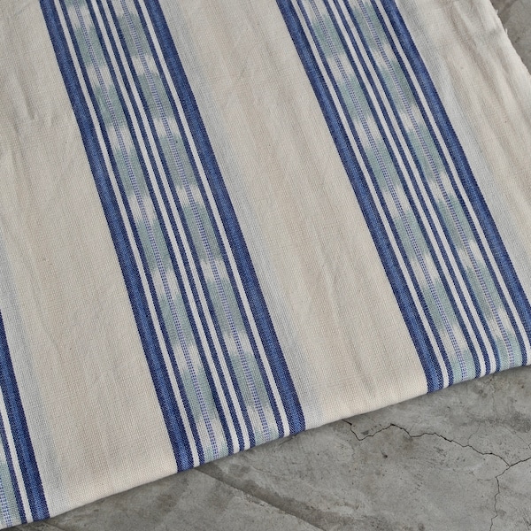 Mexican Fabric (#33) - White and Blue - Handwoven 100% Cotton - Fabric sold by the Yard