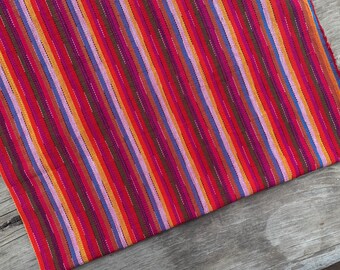 BRAND NEW! PRIME JP24 Red Striped - Mayan Fabric 100% Cotton -  Handwoven from Guatemala - Sold by the yard - Suitable fabric for upholstery