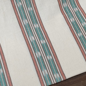 NEW! White and Turquoise Ikat Fabric (#184) - Ethnic Fabric from Guatemala - Cotton Fabric by Yard - White and Purple Red Fabric
