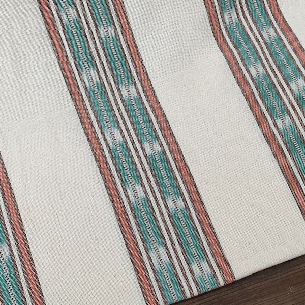 NEW! White and Turquoise Ikat Fabric (#184) - Ethnic Fabric from Guatemala - Cotton Fabric by Yard - White and Purple Red Fabric