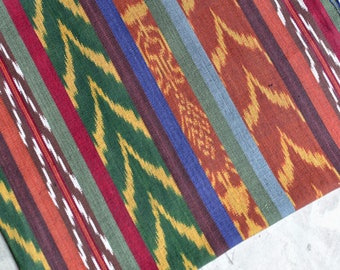 100% Cotton Fabric (#7) by the Yard - Ikat Pattern - Guatemalan Fabric - Red Green Turquoise Blue Yellow