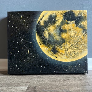 Golden Moon and Stars Acrylic Painting Moonscape artwork Full Moon and Stars golden yellow orange moon Made to Order image 4