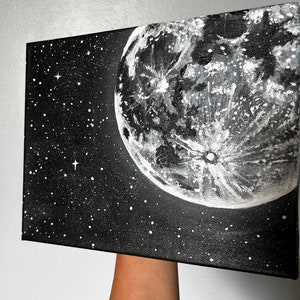 Moon and Stars Acrylic Painting moonscape artwork Black and white painting gray Original Artwork Made to Order Ready to Ship image 4