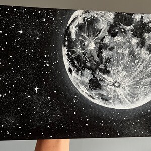 Moon and Stars Acrylic Painting moonscape artwork Black and white painting gray Original Artwork Made to Order Ready to Ship image 5