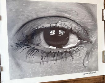 Realistische tekening van een huilend oog - The Release