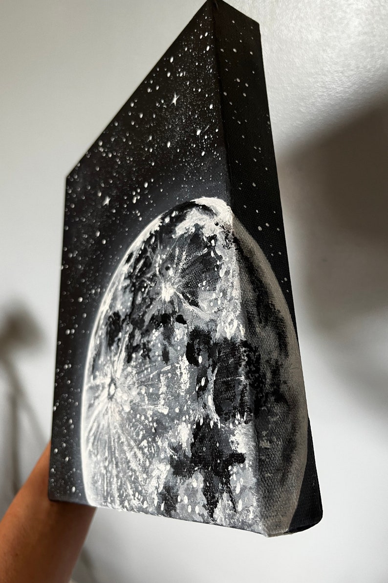 Moon and Stars Acrylic Painting moonscape artwork Black and white painting gray Original Artwork Made to Order Ready to Ship image 3