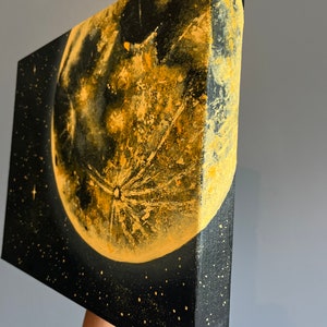 Golden Moon and Stars Acrylic Painting Moonscape artwork Full Moon and Stars golden yellow orange moon Made to Order image 3