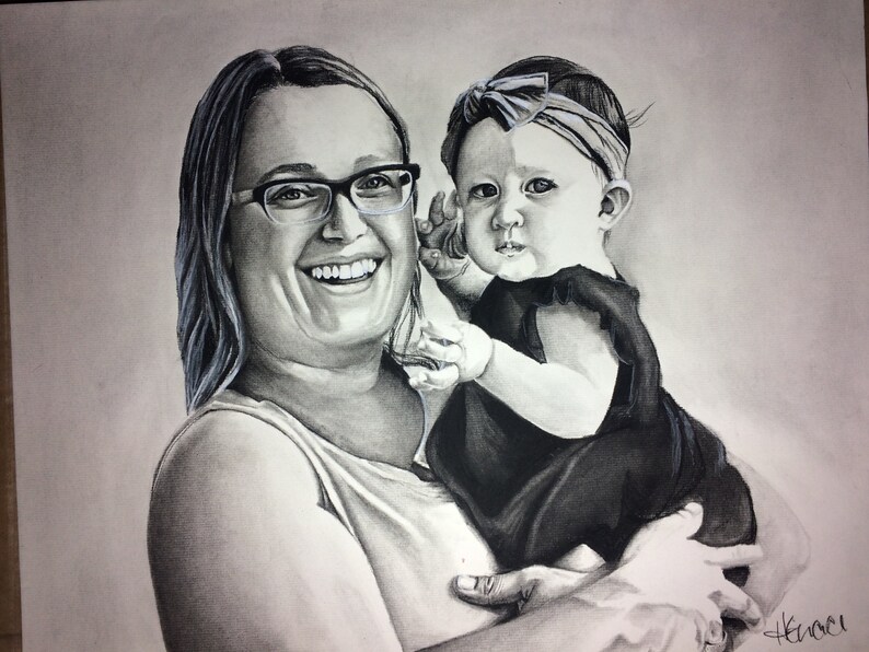 Custom Family Portrait Drawing in charcoal Pencil Family Etsy
