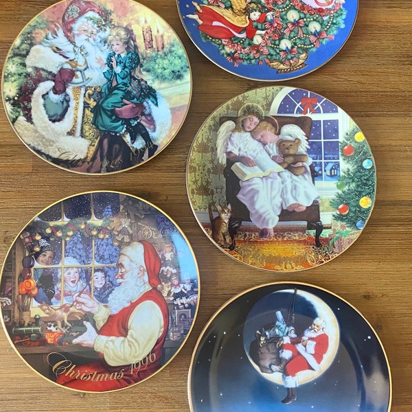 Vintage 1990s Avon Collectible Christmas Plates, 1994/1995/1996/1997/1998  Christmas Plates, Santa/Angels/Christmas Tree Decorative Plates