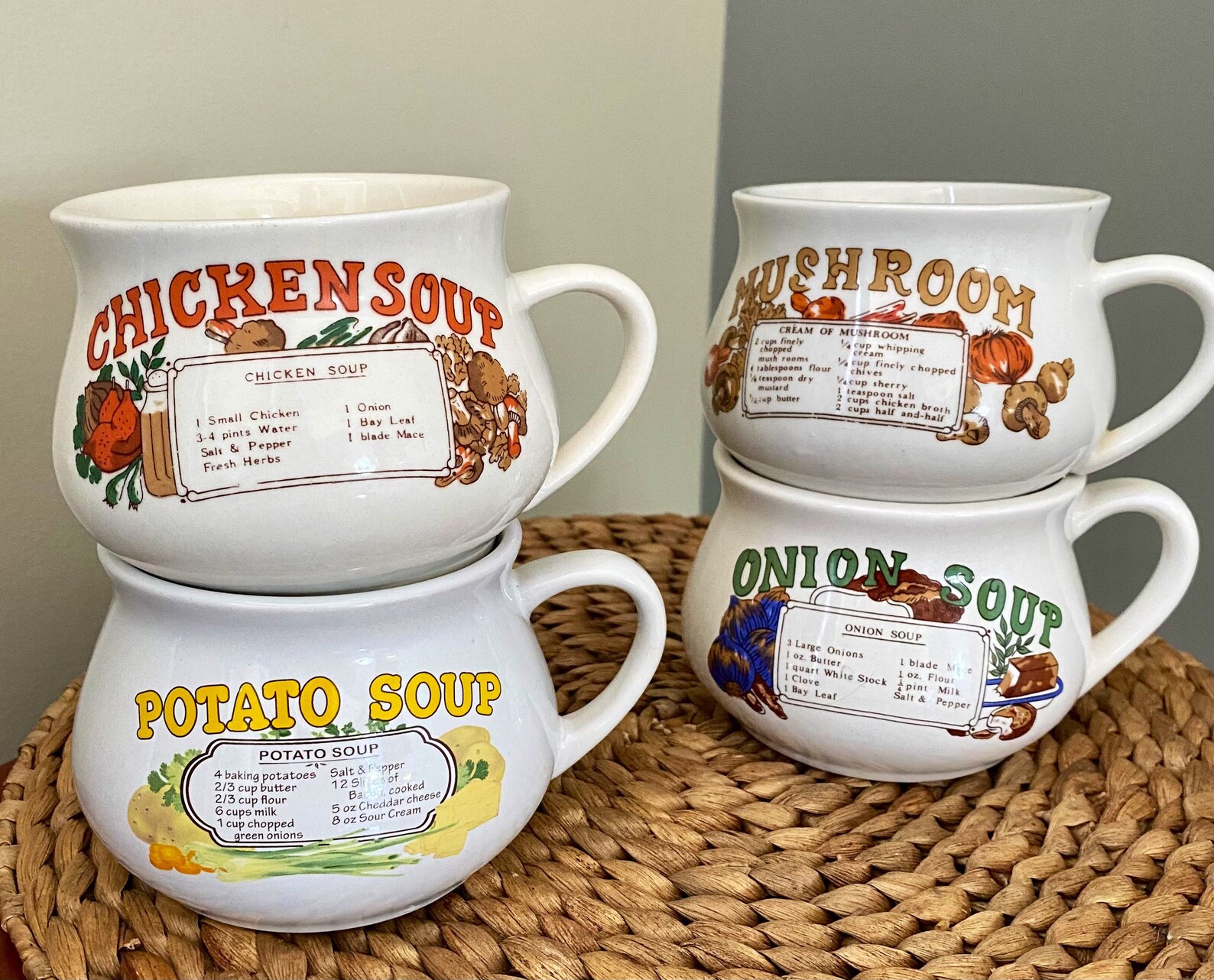 Retro 1970s Soup Recipe Bowl Mugs With Handles Onion Soup Etsy