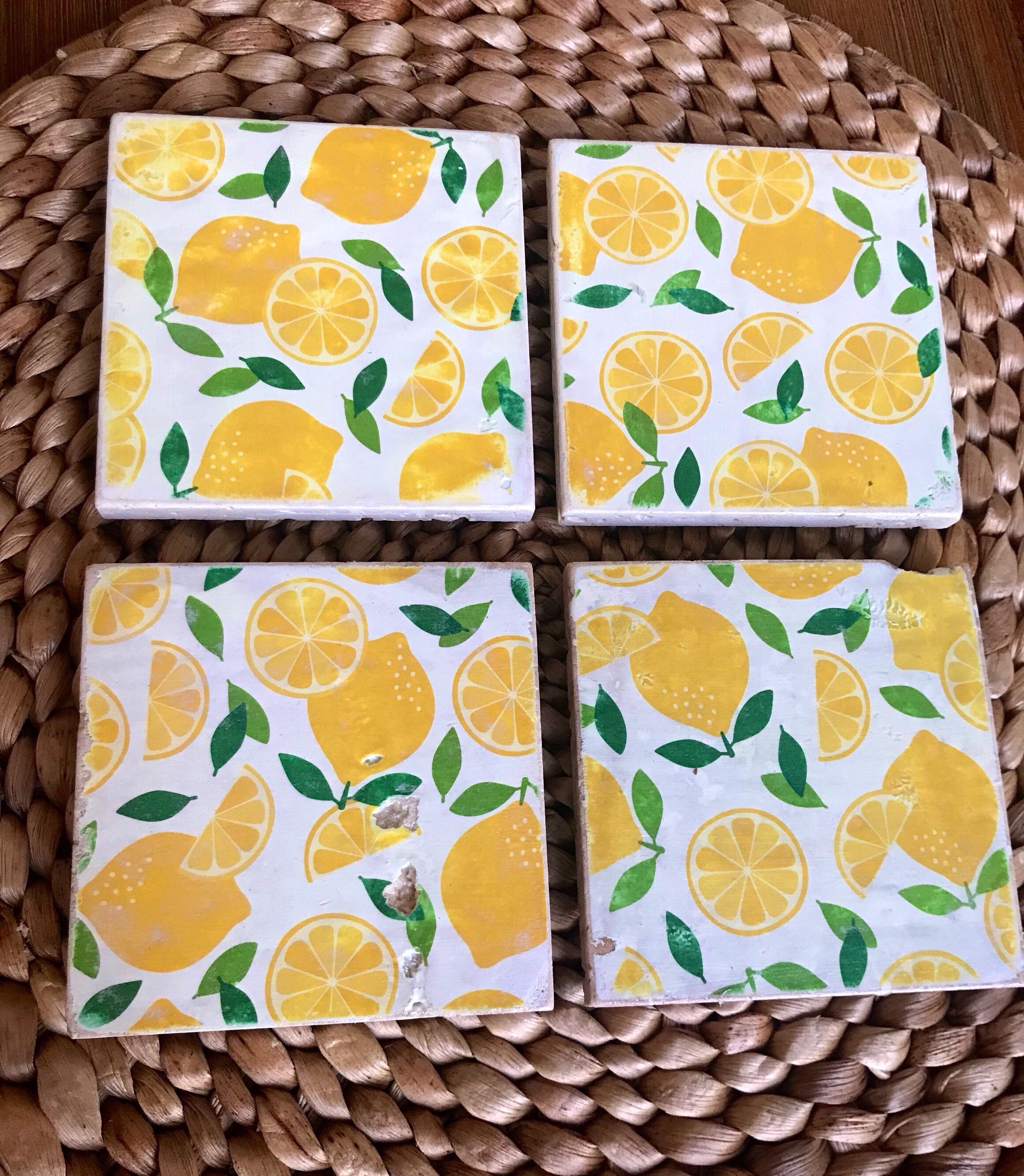 Lemon Kitchen Drink Coaster Set Fresh Lemons Lemon Home Etsy