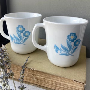 Vintage Corelle Blue Cornsilk Flower Tea Cups/Coffee Cups, Vintage Corning Ware Mugs, Blue Cottagecore Kitchen