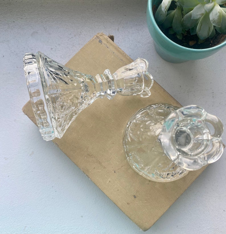 Vintage Lead Crystal Flower Taper Candlestick Holders, Anna Hutte Bleikristall Floral Crystal Decor, Vintage Tulip Candlestick Holders image 6