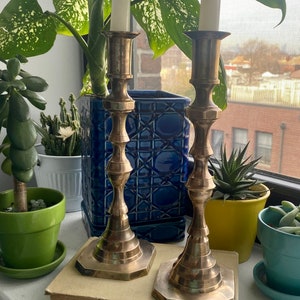 Mid-Century Modern Tall Brass Candlestick Holders, Academia Aesthetic Brass Candle Holders, Mid-Century Modern Brass, Brass Candle Holder