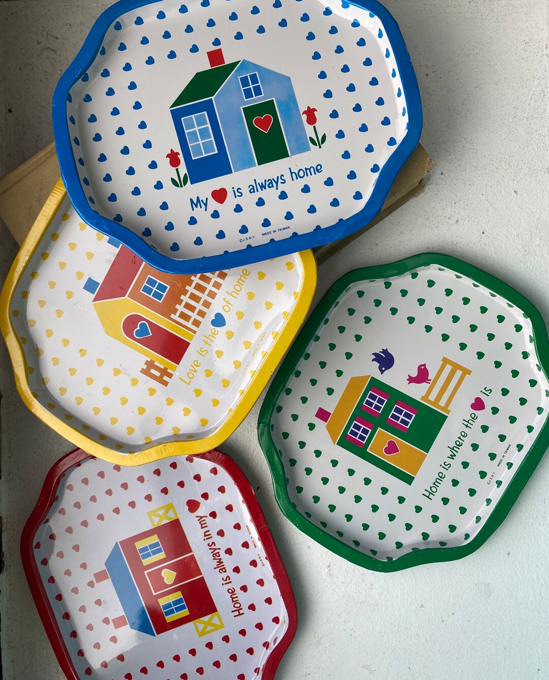 Retro Rainbow Hearts/home Metal Snack Trays, Home is Where the Heart is Kitchen Tin Food Trays