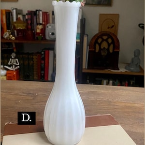 Vintage Milk Glass Vases, Milk Glass Wedding Centerpiece Vases, Neutral Academia Decor, Mismatched Vintage Flower Bud Milk Glass Vases 8” Ribbed Vase