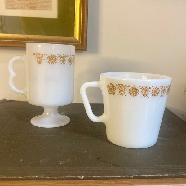 Vintage Pyrex Golden Butterfly Cup, 1970s Corningware Golden Butterfly, Vintage Pyrex Mug, Pedestal Pyrex Coffee Cup, Cottagecore Mug