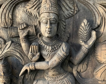 Gorgeous wooden Lord Shiva carved wall panel Hindu