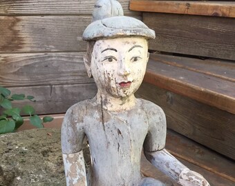 Burma Hand Carved And Painted 16.5” Statue Burmese