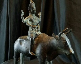 Antique South East Asian Bronze Thailand Shiva Nandi Buddha Bull - Rare  Buddhist Hindu