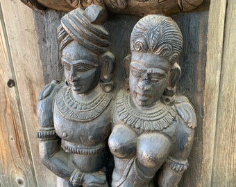 Antique wood carved Hindu Northern India panel 33”