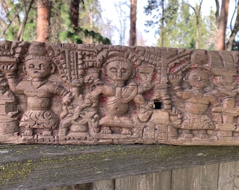 Rare Hindu God Ganesha Laxmi carved temple panel