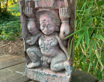 Old Antique Wood Hindu Lord Erotic God South Indian Rare Statue Panel