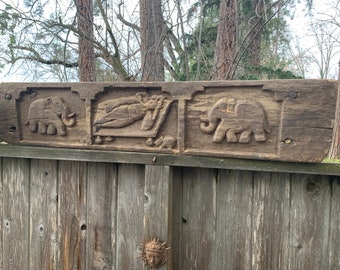 Hindu Temple carved wall piece Ganesha with 2 Elephants on each side