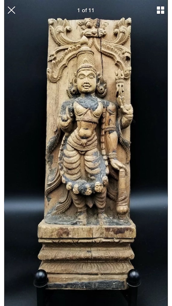 Hindu God Shiva Wooden Temple Wall Panel Siva Natraj Vintage Sculpture Home Art