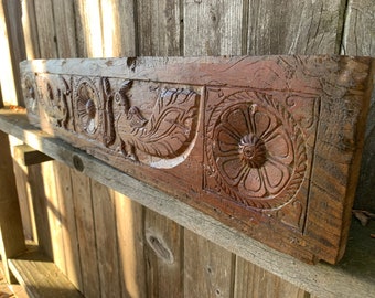 Antique Bird Carved Wooden Panel Original Painted Peacock Carved Wooden Panel Hindu Architectural