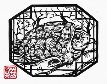 Tortoise | turtle art | linocut art | handmade | relief print | turtle print | tortoise print | box turtle | cute turtle