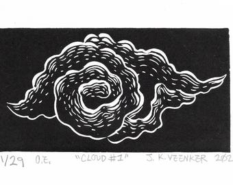Cloud #1 | cloud linocut | cloud drawing | printmaking art