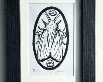Light | moth linocut print | witchy | lino | bugs | dark art