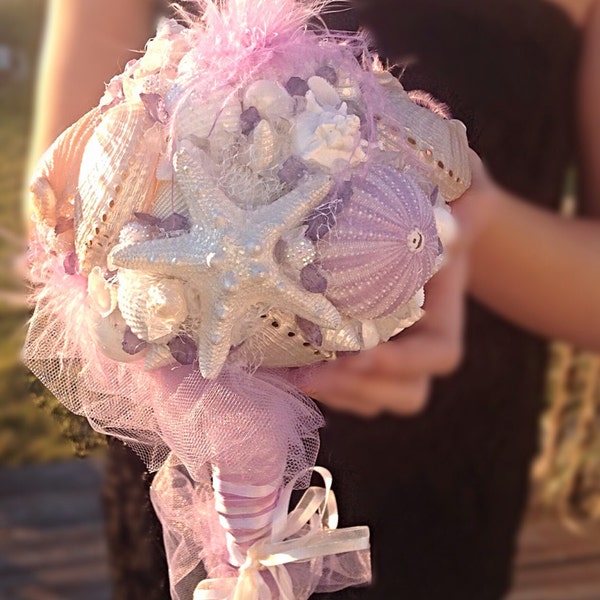 Starfish Bouquet, Sea Shell Bouquet, Lavendar Wedding, Tropical Destination Wedding Bouquet,