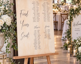 Customizable Wood Wedding Seating Chart, Modern Reception Sign (90cm x 60cm)