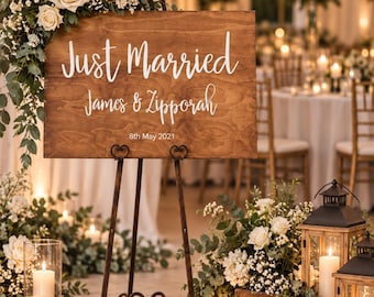 Just Married Wedding Sign, Floral Topper, Rustic Event Signage