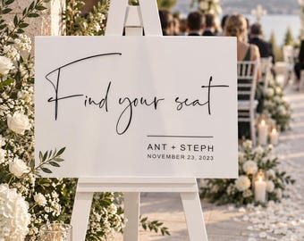 Large Acrylic Wedding Welcome Sign, Cursive Ceremony Board (90x60cm)