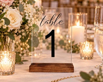 Hand-Lettered Acrylic Table Numbers, Wooden Stand, Wedding Decor (A5)