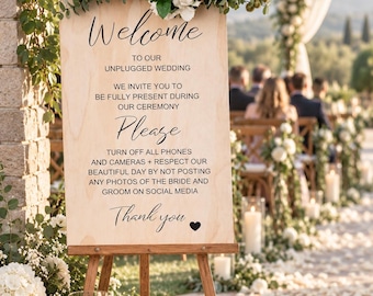 Unplugged Wedding Ceremony Sign, Large Wood No Phone's Silent Event, Welcome To Our Wedding
