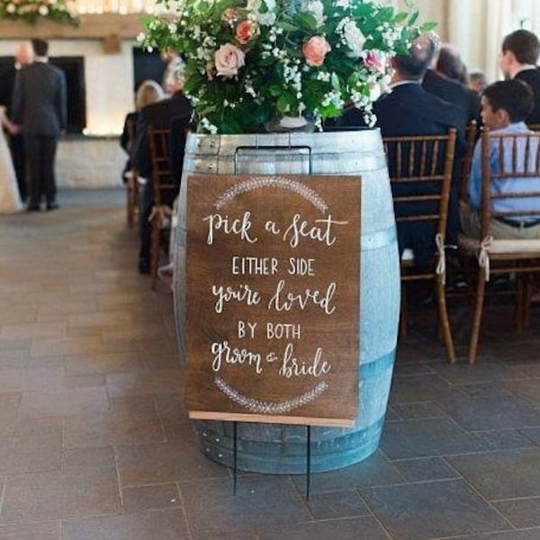 PICK A SEAT Not A Side Wedding Sign, Find A Seat Ceremony Sign, Bride And Groom Welcome Sign, Ceremony Wood Timber Sign, Customised Board