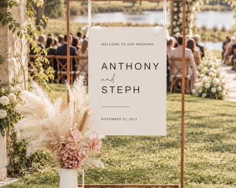 Large Acrylic Wedding Welcome Sign, Cursive Ceremony Board (90x60cm)