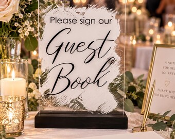 Modern Acrylic Guest Book Sign, Minimalist Wedding Reception Prop (A5)