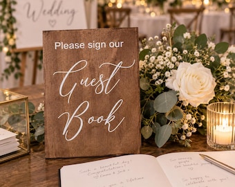 Custom Wood Guest Book Sign, Modern Minimalist Wedding Prop (10x14cm)