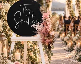 Custom Acrylic Round Wedding Sign, Personalized Surname Board (60cm Diameter)