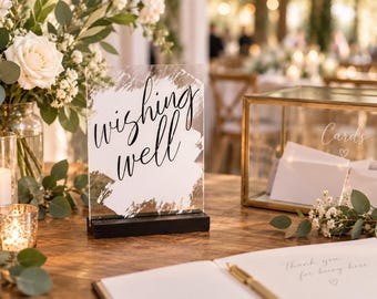 Acrylic Wishing Well Sign, Modern Minimalist Wedding Table Prop (A5)