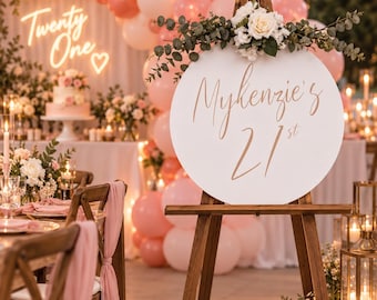 Customizable Birthday Party Sign, Wood Easel Prop (60cm Diameter)