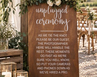 Large Wood Ceremony Sign, No Phones Wedding Sign, Silent Quiet Event, Indoor Outdoor Welcome