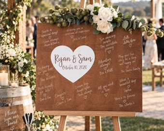 Customizable Wood Heart Wedding Guest Book Sign, Rustic Farmhouse Reception Board