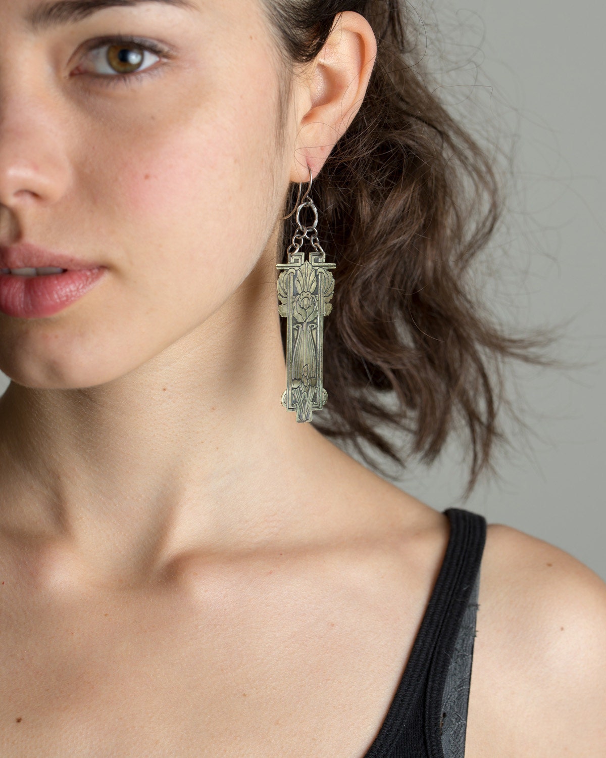 Izzie Floral Etched Brass Earrings - Etsy