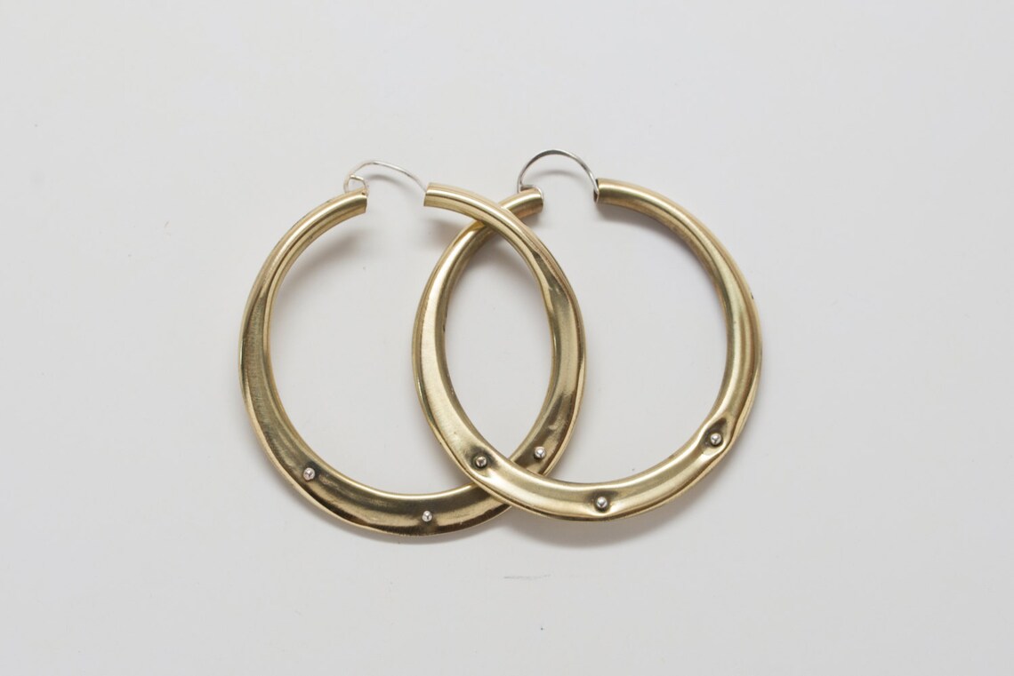 Medium Brass Hoops With Studs Etsy